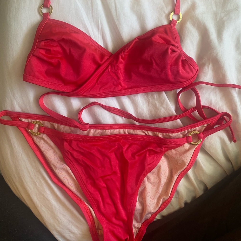 Strapped red Victoria’s Secret bikini